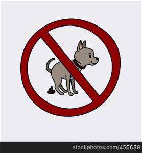 No dog pooping information sign. Vector illustration. No dog pooping vector sign