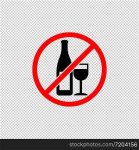 No drinking alcohol or no wine symbol icon flat in black and red. Forbidden symbol simple on isolated background. EPS 10 vector. No drinking alcohol or no wine symbol icon flat in black and red. Forbidden symbol simple on isolated background. EPS 10 vector.