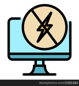No electric power monitor icon. Outline no electric power monitor vector icon color flat isolated. No electric power monitor icon color outline vector