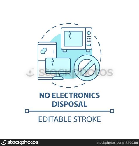 No electronics disposal blue concept icon. Waste management abstract idea thin line illustration. E waste recycling. Obsolete computer and phone. Vector isolated outline color drawing. Editable stroke. No electronics disposal blue concept icon