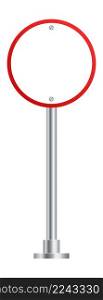 No entry road sign. Blank red circle on metal pole isolated on white background. No entry road sign. Blank red circle on metal pole