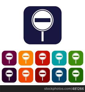 No entry sign icons set vector illustration in flat style in colors red, blue, green, and other. No entry sign icons set