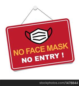 No face mask No entry sign. Information warning sign about quarantine measures in public places. Restriction and caution COVID-19. Vector used for web, print, banner, flyer