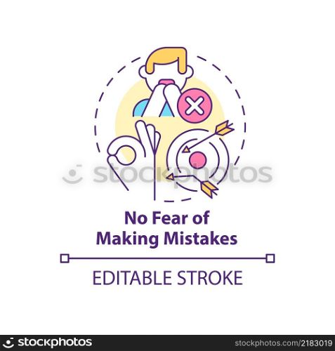 No fear of making mistakes concept icon. Employee happiness importance abstract idea thin line illustration. Isolated outline drawing. Editable stroke. Arial, Myriad Pro-Bold fonts used. No fear of making mistakes concept icon