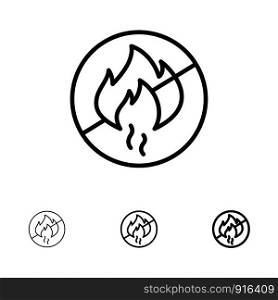No Fire, No, Fire, Construction Bold and thin black line icon set