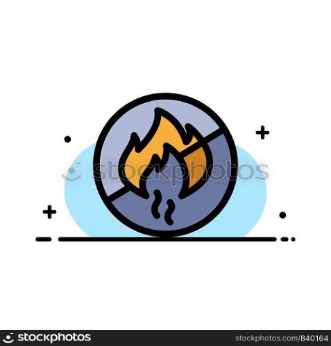 No Fire, No, Fire, Construction Business Flat Line Filled Icon Vector Banner Template