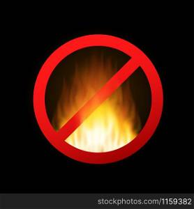 No fire. No open flame sign on black background. No fire. No open flame sign on black background.