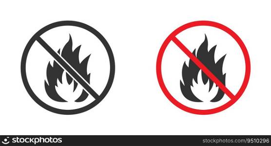 No fire red sign. No open flame icon. Vector illustration.