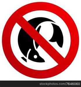 No fishing forbidden sign, modern round sticker, vector illustration
