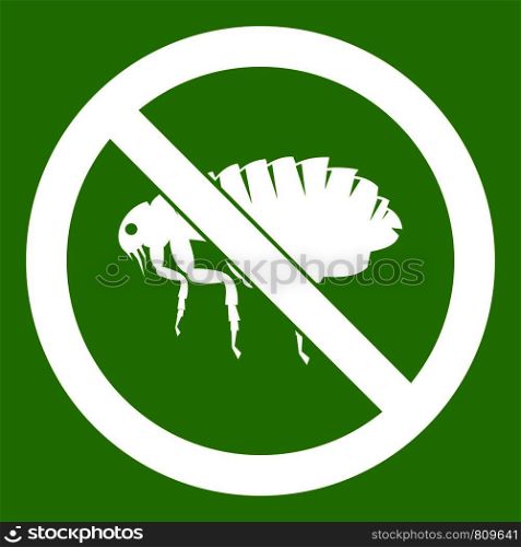 No flea sign icon white isolated on green background. Vector illustration. No flea sign icon green