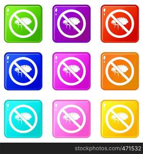 No flea sign icons of 9 color set isolated vector illustration. No flea sign icons 9 set