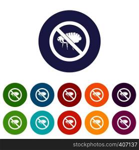 No flea sign set icons in different colors isolated on white background. No flea sign set icons