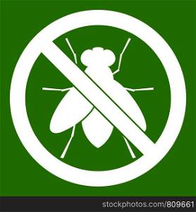 No fly sign icon white isolated on green background. Vector illustration. No fly sign icon green