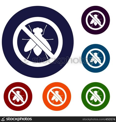 No fly sign icons set in flat circle reb, blue and green color for web. No fly sign icons set