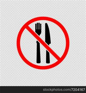 No food or stop eating icon in black and red. Fork and knife. Forbidden symbol simple on isolated background. EPS 10 vector. No food or stop eating icon in black and red. Fork and knife. Forbidden symbol simple on isolated background. EPS 10 vector.
