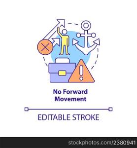 No forward movement concept icon. Stagnation. Sign of toxic workplace abstract idea thin line illustration. Isolated outline drawing. Editable stroke. Arial, Myriad Pro-Bold fonts used. No forward movement concept icon