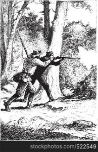 No gunshot, vintage engraved illustration.