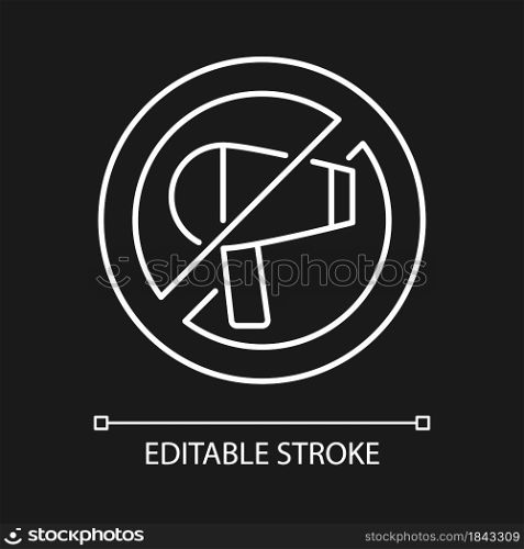 No hairdryer if wet white linear manual label icon for dark theme. Thin line customizable illustration. Isolated vector contour symbol for night mode for product use instructions. Editable stroke. No hairdryer if wet white linear manual label icon for dark theme