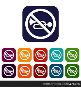 No horn traffic sign icons set vector illustration in flat style In colors red, blue, green and other. No horn traffic sign icons set