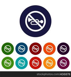 No horn traffic sign set icons in different colors isolated on white background. No horn traffic sign set icons