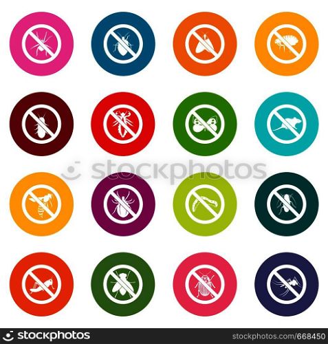 No insect sign icons many colors set isolated on white for digital marketing. No insect sign icons many colors set