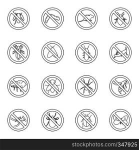 No insect sign icons set in thin line style for any design. No insect sign icons set, thin line style