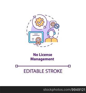 No license management concept icon. Software as service benefit idea thin line illustration. Cloud solutions. Using most recent version. Vector isolated outline RGB color drawing. Editable stroke. No license management concept icon