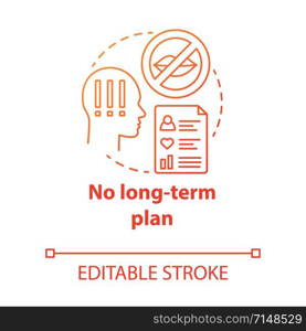 No long term plan concept icon. Relationship development scheme. Mismatch of desires in pair. Trouble in couple idea thin line illustration. Vector isolated outline drawing. Editable stroke
