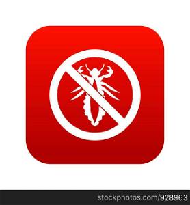 No louse sign icon digital red for any design isolated on white vector illustration. No louse sign icon digital red