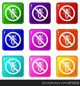 No louse sign icons of 9 color set isolated vector illustration. No louse sign icons 9 set