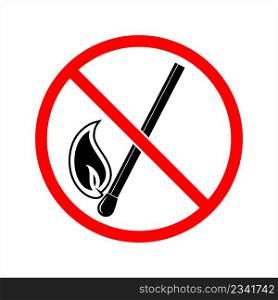 No Matchstick Icon, Prohibited Sign, No Fire, Do Not Lit Matchstick, Matchstick Not Allowed Forbidden, Warning Sign, Wooden Matchstick Icon Vector Art Illustration