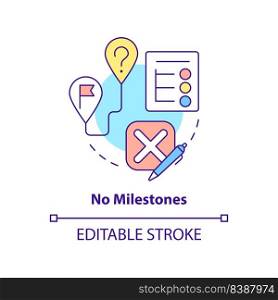No milestones concept icon. Progress stages. Barrier to change management abstract idea thin line illustration. Isolated outline drawing. Editable stroke. Arial, Myriad Pro-Bold fonts used. No milestones concept icon
