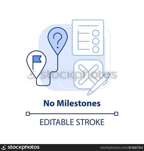 No milestones light blue concept icon. Progress stages. Barrier to change management abstract idea thin line illustration. Isolated outline drawing. Editable stroke. Arial, Myriad Pro-Bold fonts used. No milestones light blue concept icon
