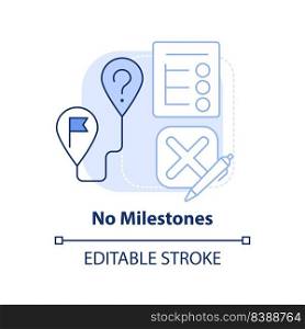 No milestones light blue concept icon. Progress stages. Barrier to change management abstract idea thin line illustration. Isolated outline drawing. Editable stroke. Arial, Myriad Pro-Bold fonts used. No milestones light blue concept icon