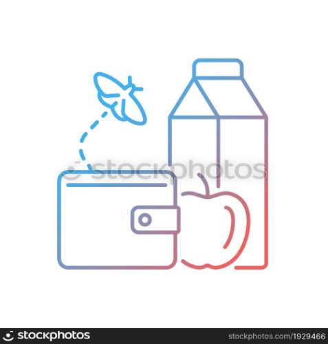 No money for food gradient linear vector icon. Poverty and hunger. Lack of nutrition. Can not afford meal. Thin line color symbol. Modern style pictogram. Vector isolated outline drawing. No money for food gradient linear vector icon