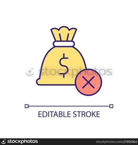 No money RGB color icon. Budget deficit. Lack of capital. Financial crisis. Poverty and money shortage. Isolated vector illustration. Simple filled line drawing. Editable stroke. Arial font used. No money RGB color icon