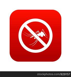 No mosquito sign icon digital red for any design isolated on white vector illustration. No mosquito sign icon digital red