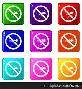 No mosquito sign icons of 9 color set isolated vector illustration. No mosquito sign icons 9 set