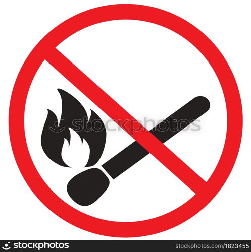 No open flame sign on white background. Forbidden sign with burning matchstick. no fire symbol. flat style.