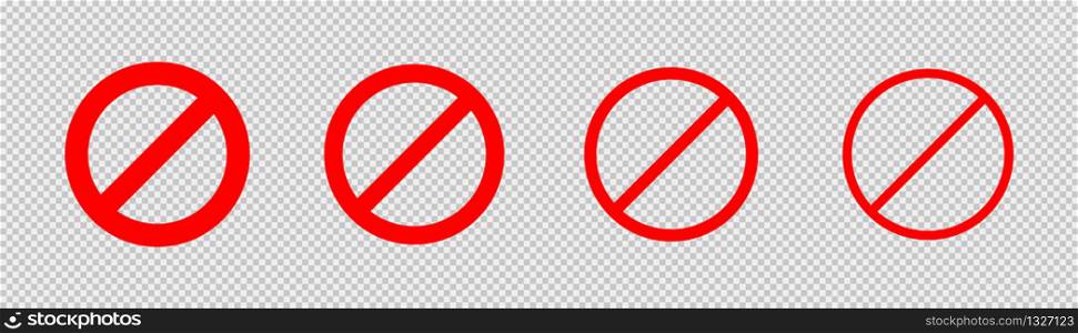 No or Stop signs isolated vector on transparent background. Red warning icon or symbol. Red attention sign icon. Red vector warning isolated prohibition. No entry prohibition. EPS 10