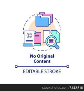 No original content concept icon. Search engine optimization mistake abstract idea thin line illustration. Isolated outline drawing. Editable stroke. Arial, Myriad Pro-Bold fonts used. No original content concept icon