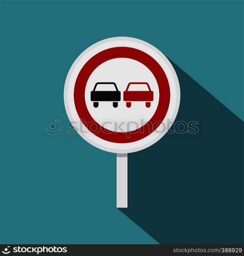 No overtaking road traffic sign icon. Flat illustration of no overtaking road traffic sign vector icon for web isolated on baby blue background. No overtaking road traffic sign icon, flat style