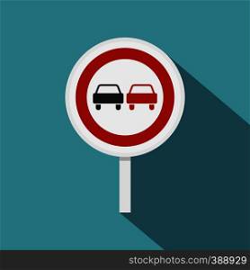 No overtaking road traffic sign icon. Flat illustration of no overtaking road traffic sign vector icon for web isolated on baby blue background. No overtaking road traffic sign icon, flat style