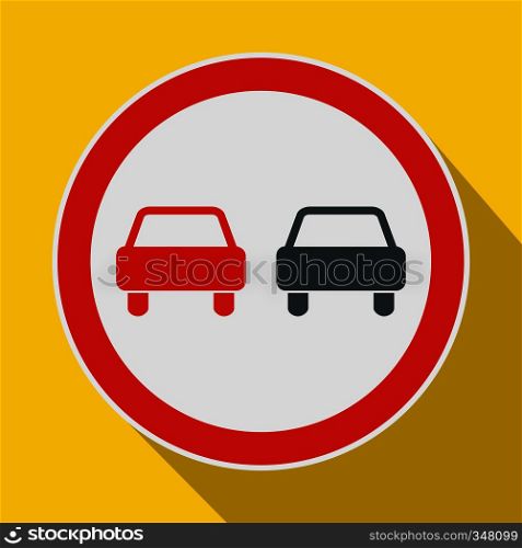 No overtaking road traffic sign icon in flat style on a yellow background. No overtaking road traffic sign icon, flat style