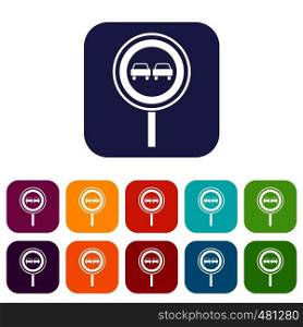 No overtaking sign icons set vector illustration in flat style in colors red, blue, green, and other. No overtaking sign icons set