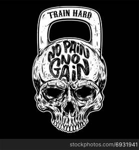 No pain no gain. Train hard. Skull in the form of a weight. Vector design element
