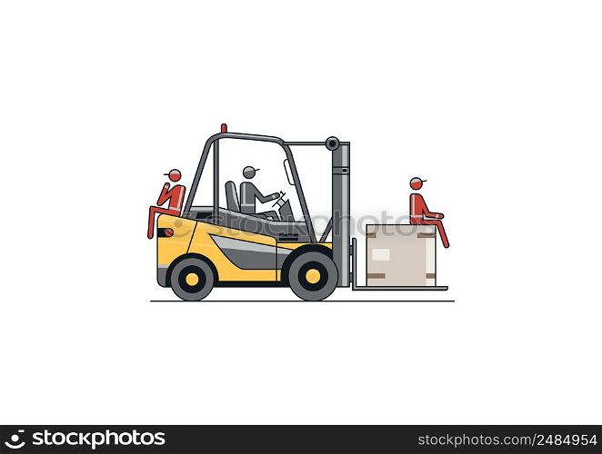 No passengers. Flat line vector design of forklift with the operator.