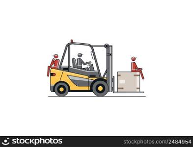 No passengers. Flat line vector design of forklift with the operator.
