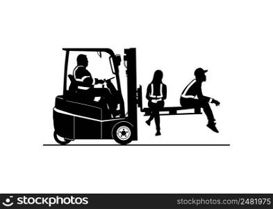 No passengers. Silhouette of the working forklift. Vector.