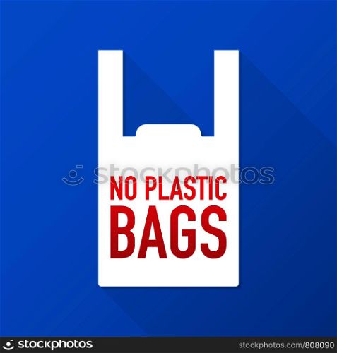 No plastic bags forbidden sign on black background. Vector stock illustration.